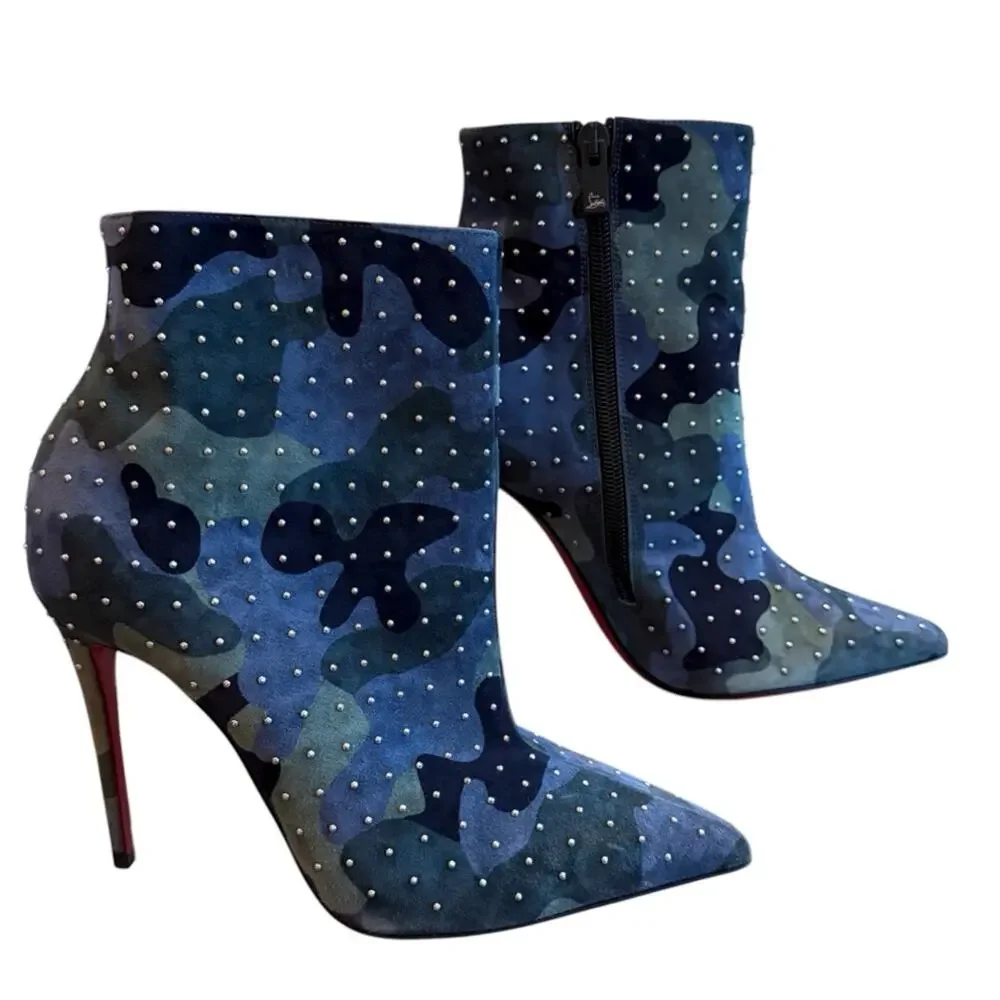 Christian Louboutin Suede Camouflage So Kate Booty Plume 100 Boots EU 37 US 7